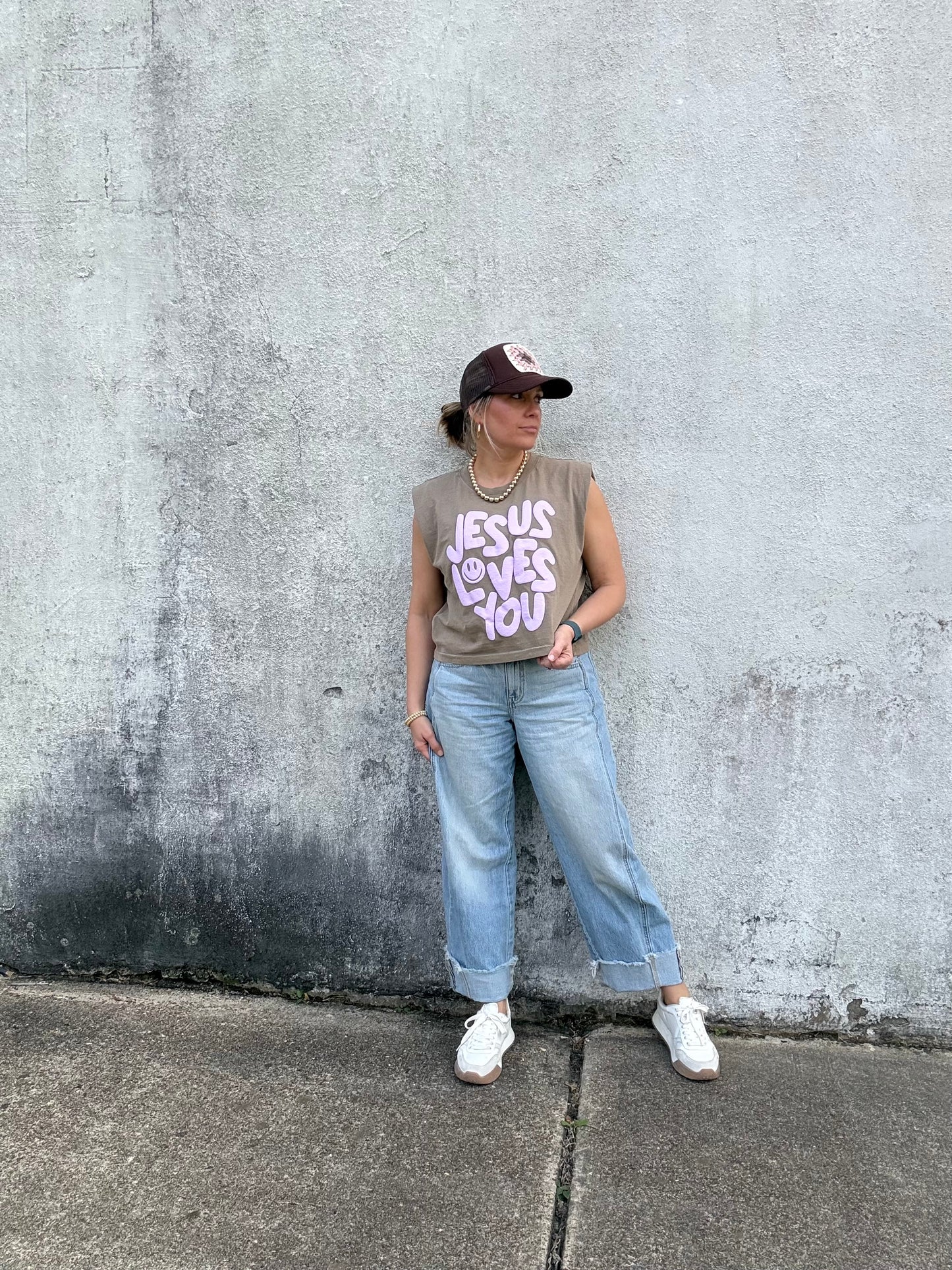 Smiley Jesus Loves You Puff Tank