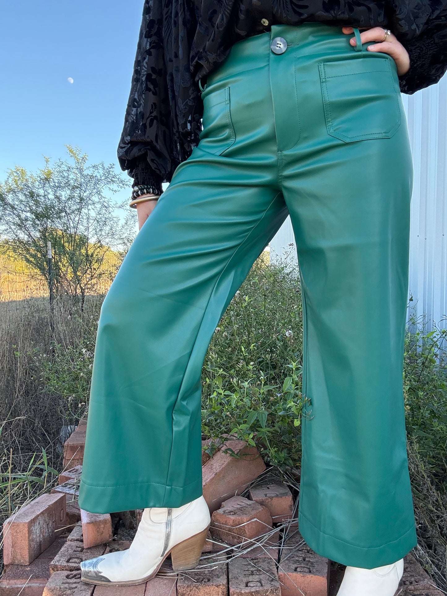 EMERALD GREEN FAUX LEATHER PANTS