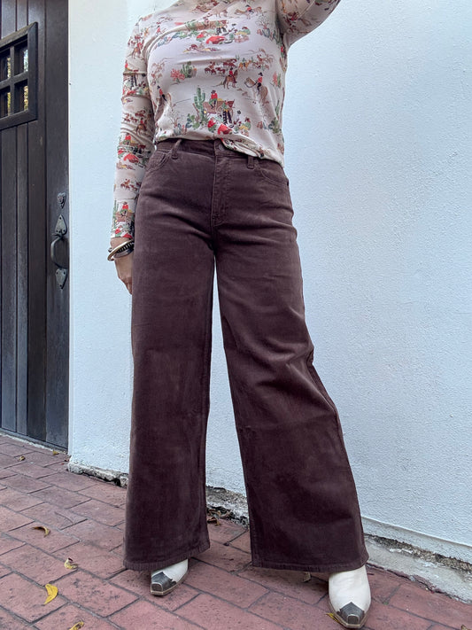 BROWN CORDUROY WIDE LEG PANTS