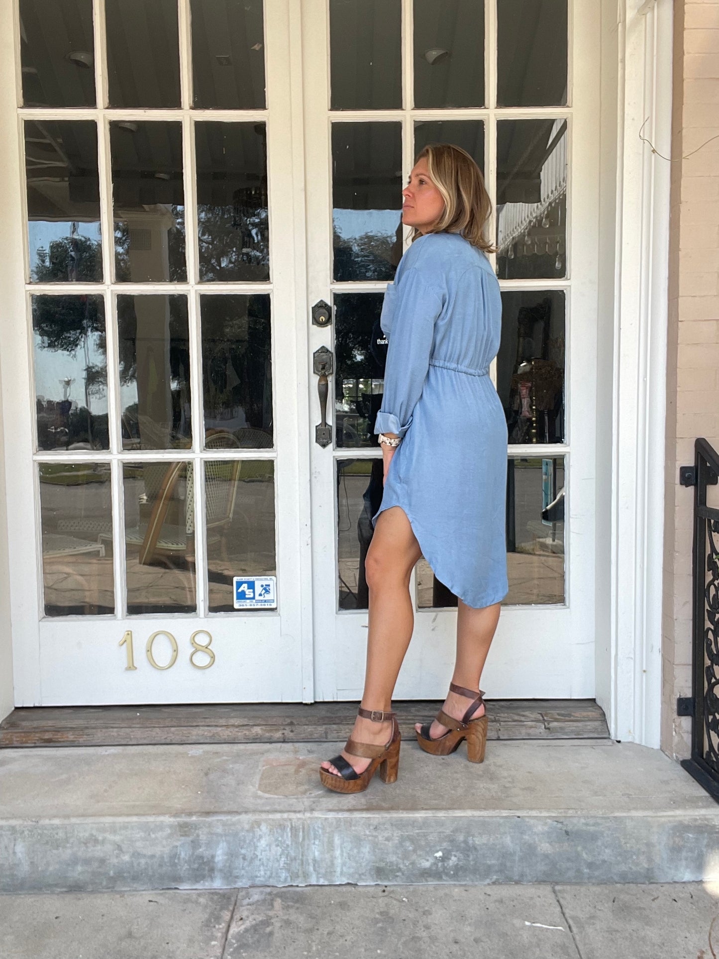 DENIM TIE WAIST DRESS