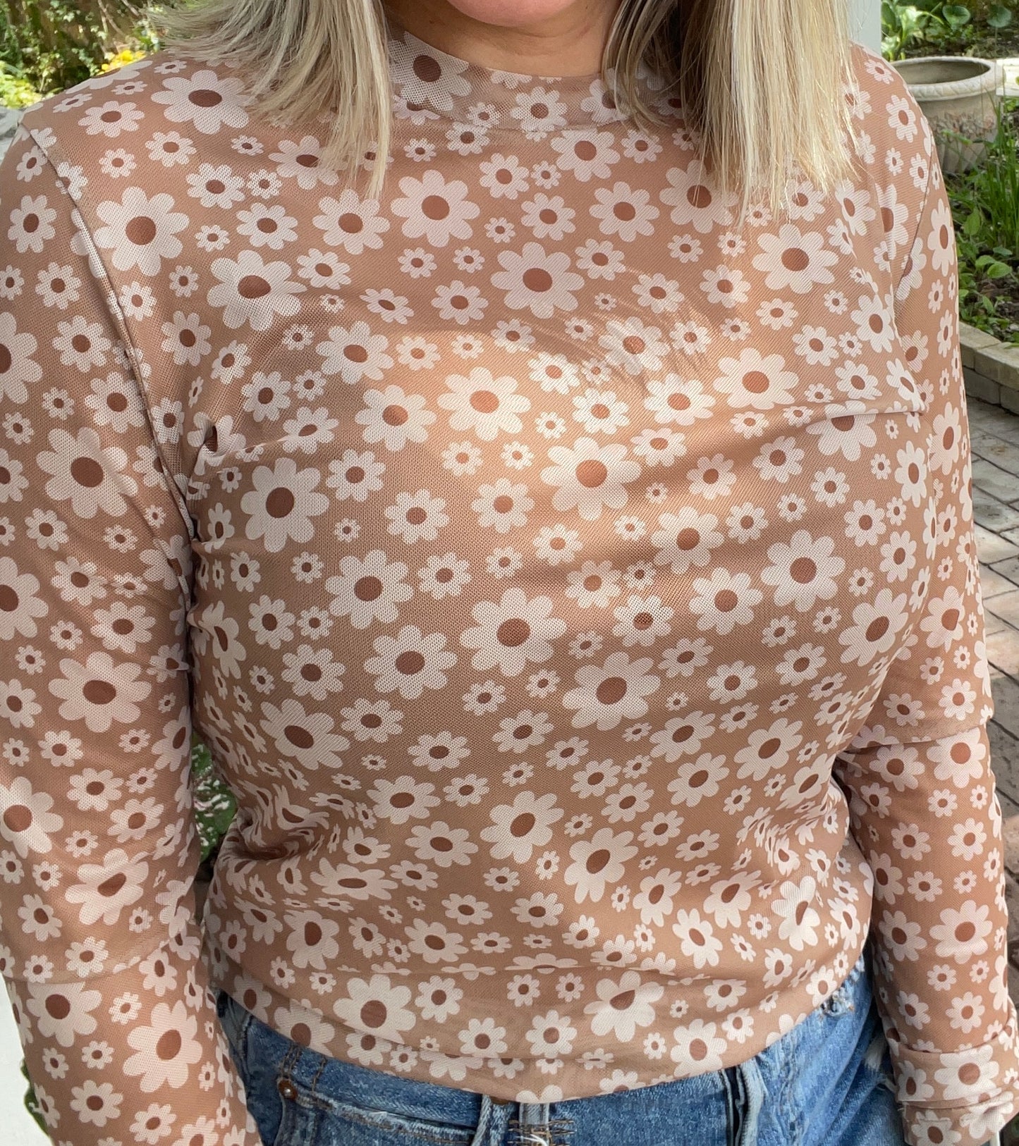 RETRO FLORAL MESH TOP