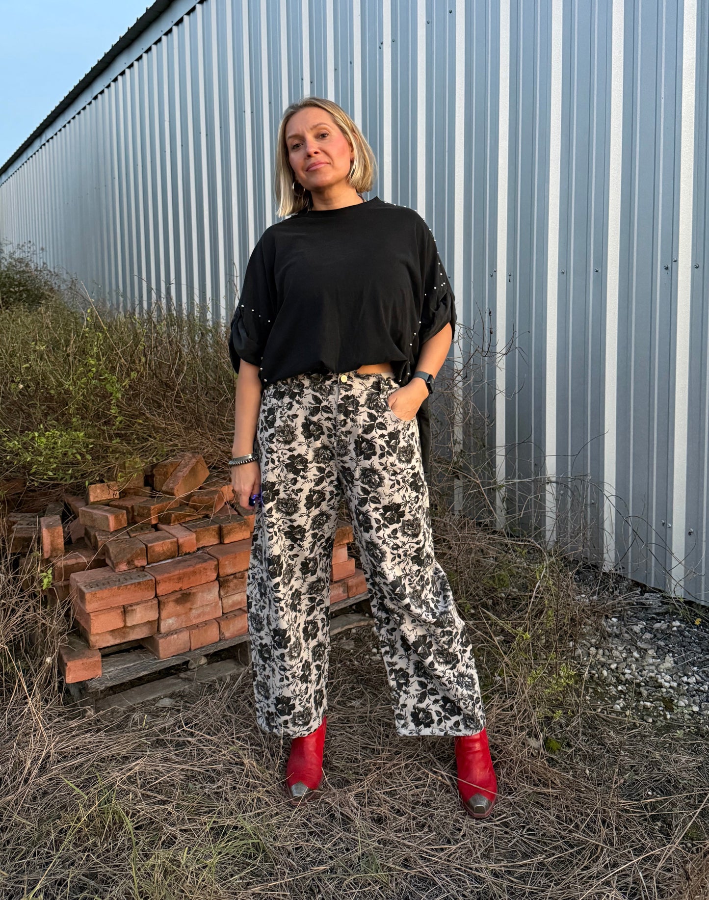 BLACK STUDDED HIGH LOW TOP