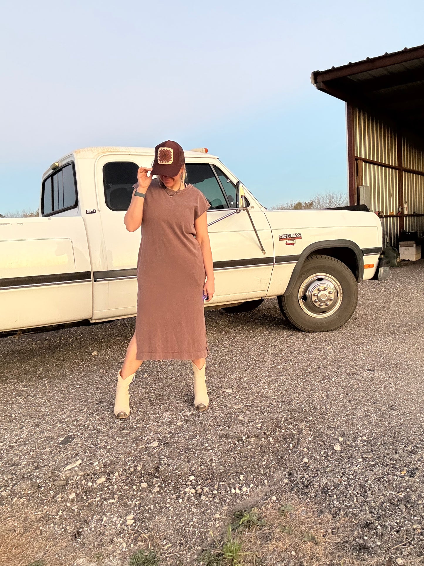 CHOCOLATE CAP SLEEVE DRESS