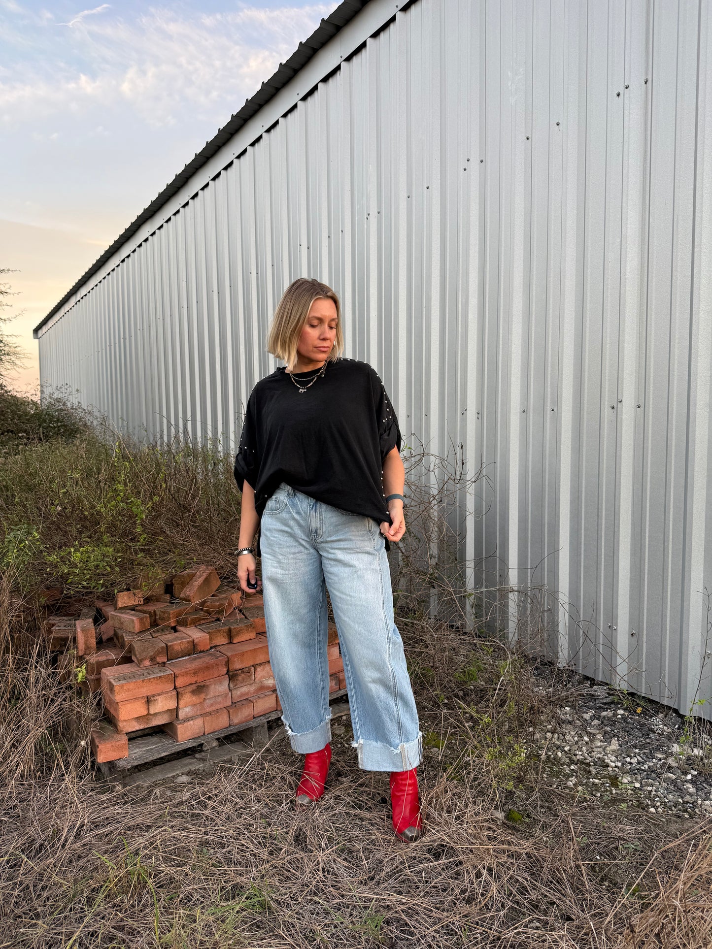 BLACK STUDDED HIGH LOW TOP