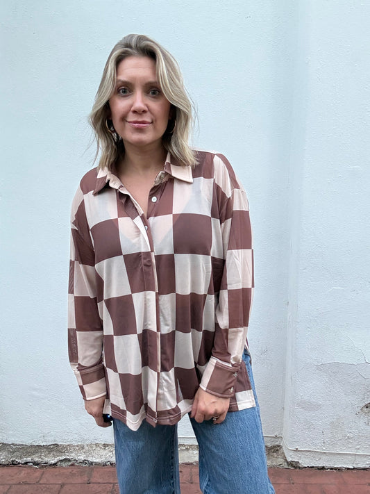 BROWN + CREAM CHECK TOP