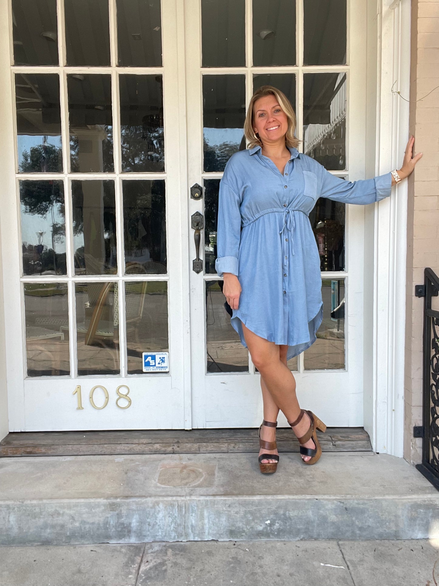 DENIM TIE WAIST DRESS