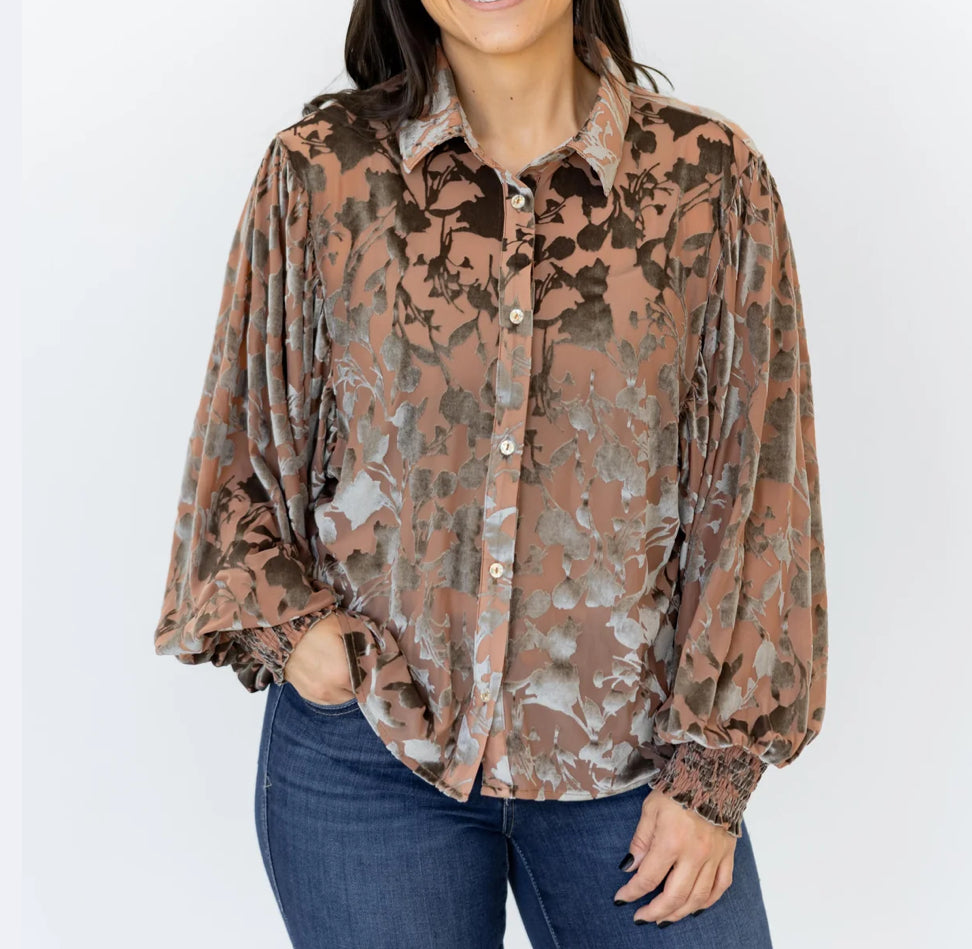 VELVET BOHO TOP TAN/GREY
