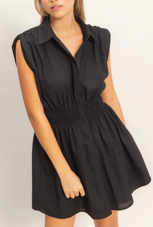 BLACK BOTTON DOWN DRESS