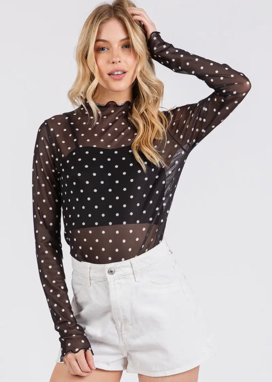 BLACK POLKA DOT MESH TOP