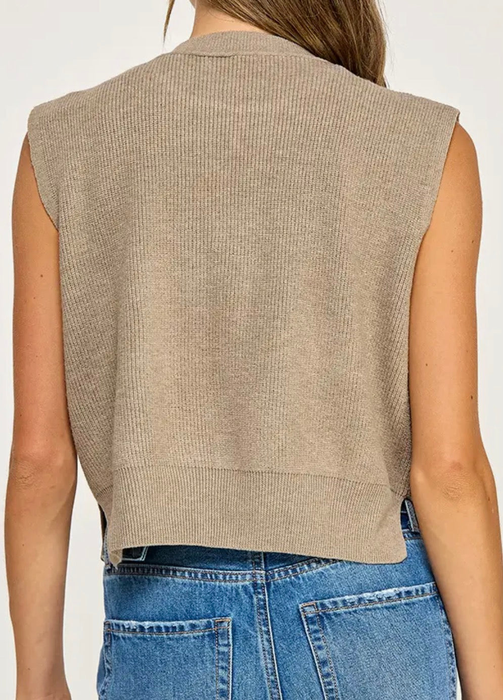 TAUPE SLEEVELESS SWEATER TOP