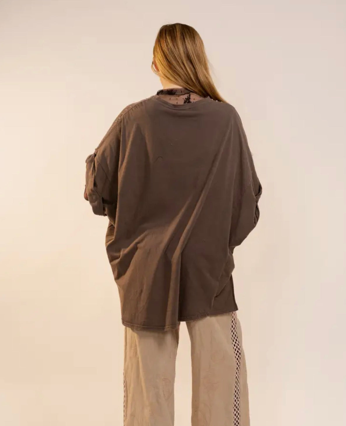 CHARCOAL - BROWN STUDDED HIGH LOW TOP