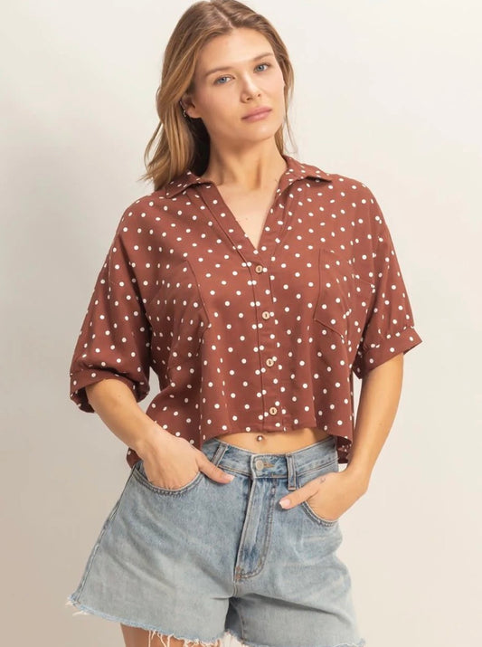 BROWN POLKA DOT TOP