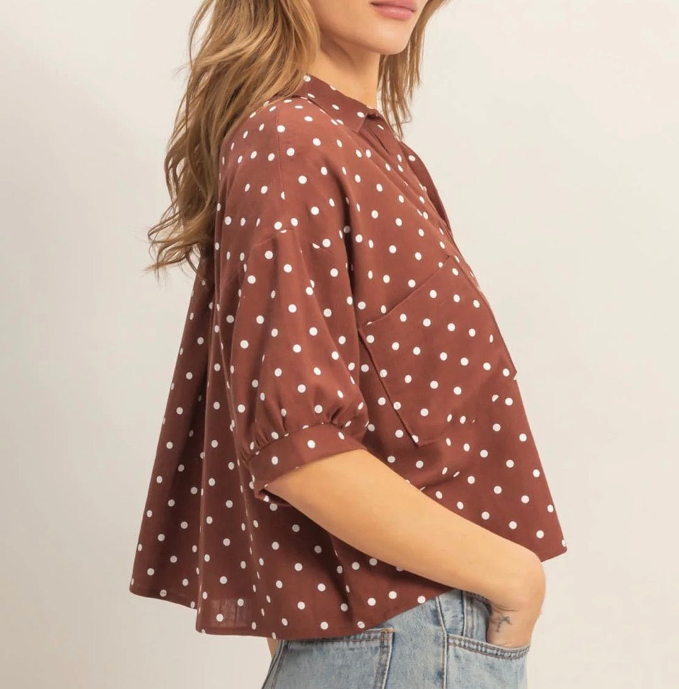 BROWN POLKA DOT TOP