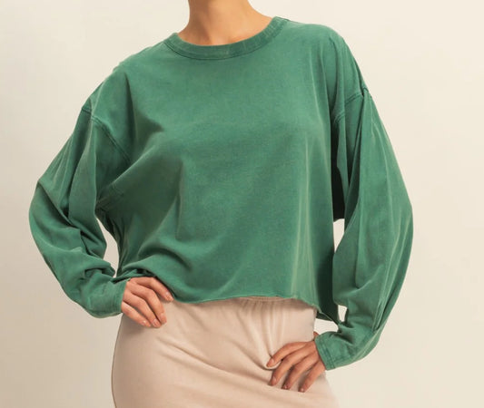 LONG SLEEVE COTTON TOP IN DARK GREEN