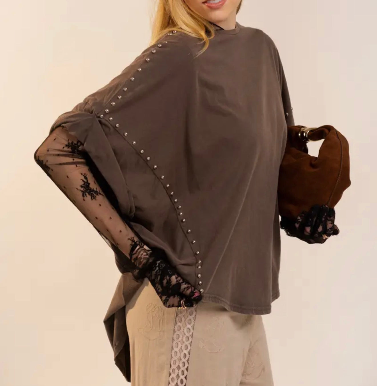 CHARCOAL - BROWN STUDDED HIGH LOW TOP