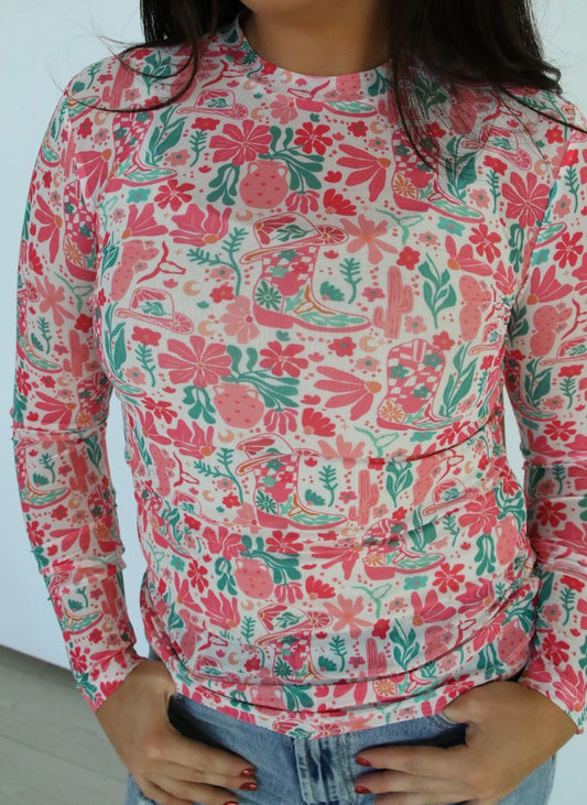 PINK & TEAL MESH TOP