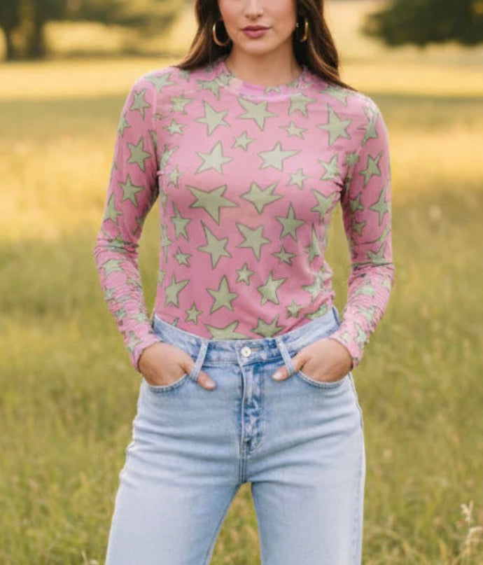 WESTERN PRINT MESH TOPS