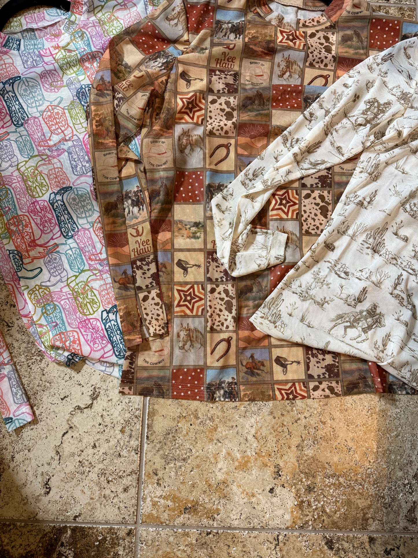 WESTERN PRINT MESH TOPS