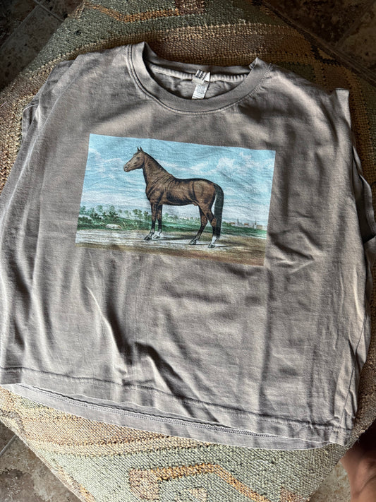 Horse Painting Boxy Tank - Brown