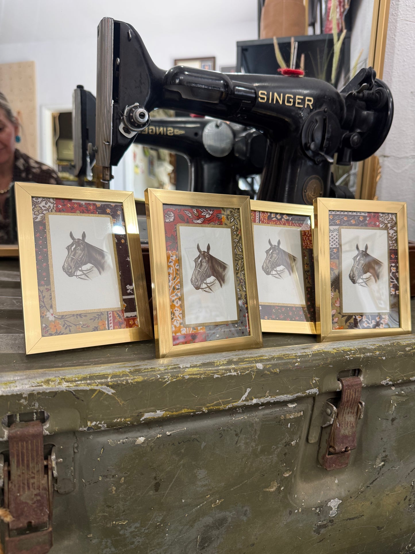 Framed Pony Card & Vintage Fabric
