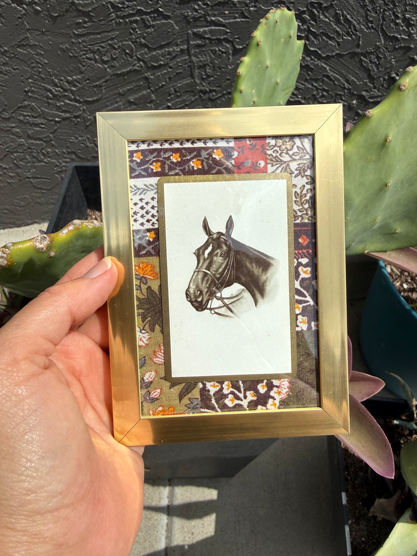 Framed Pony Card & Vintage Fabric