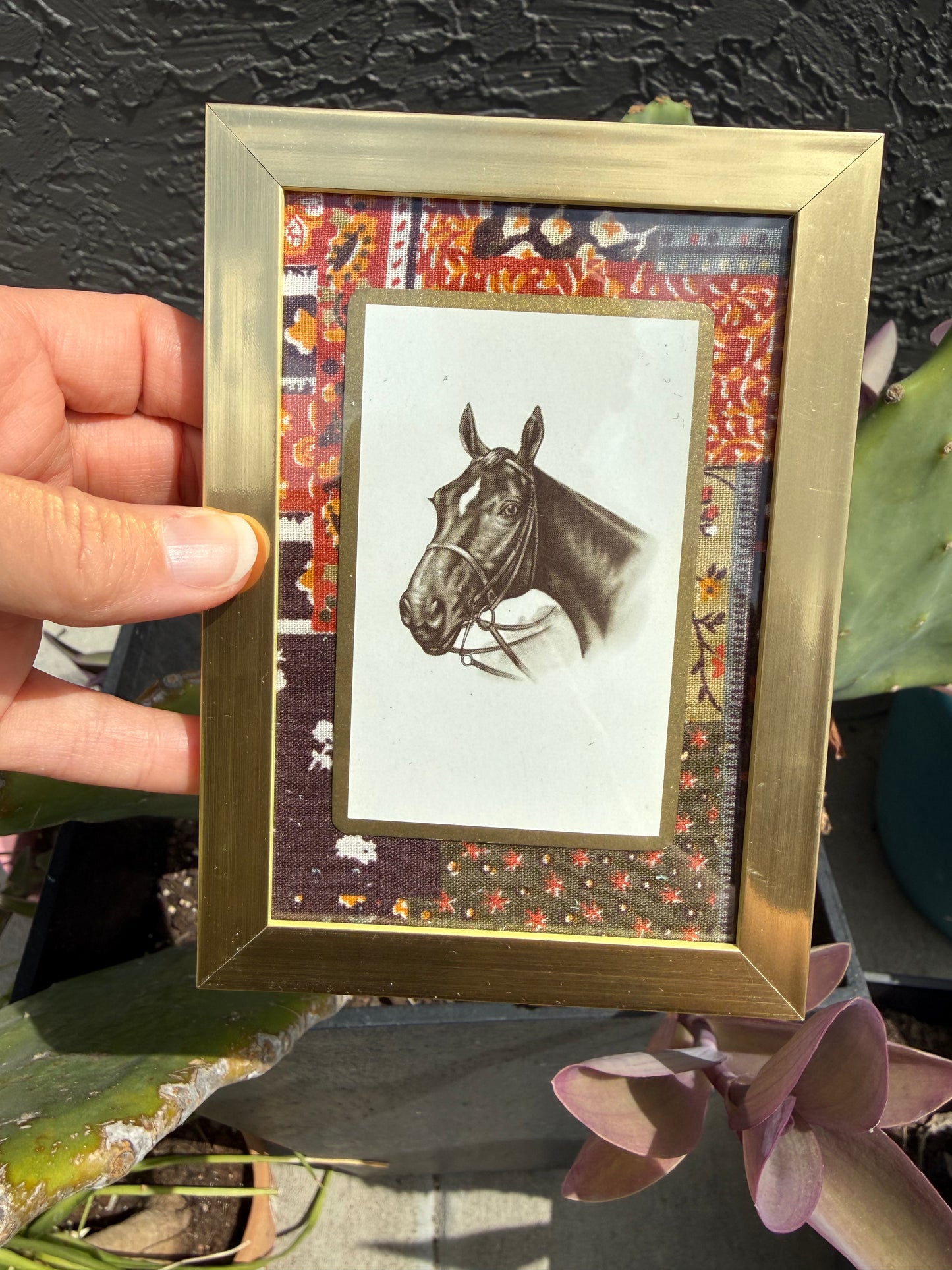 Framed Pony Card & Vintage Fabric