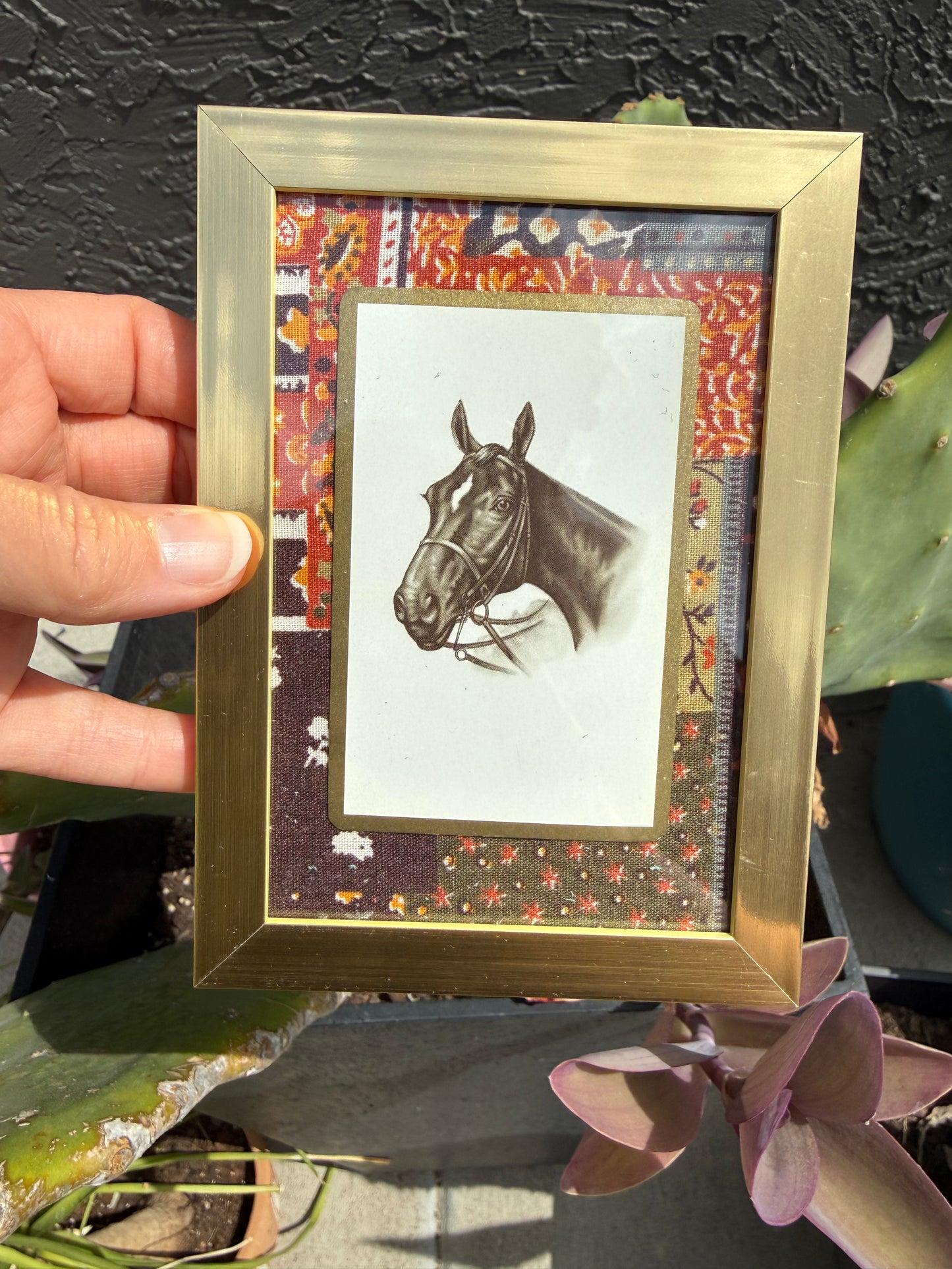Framed Pony Card & Vintage Fabric
