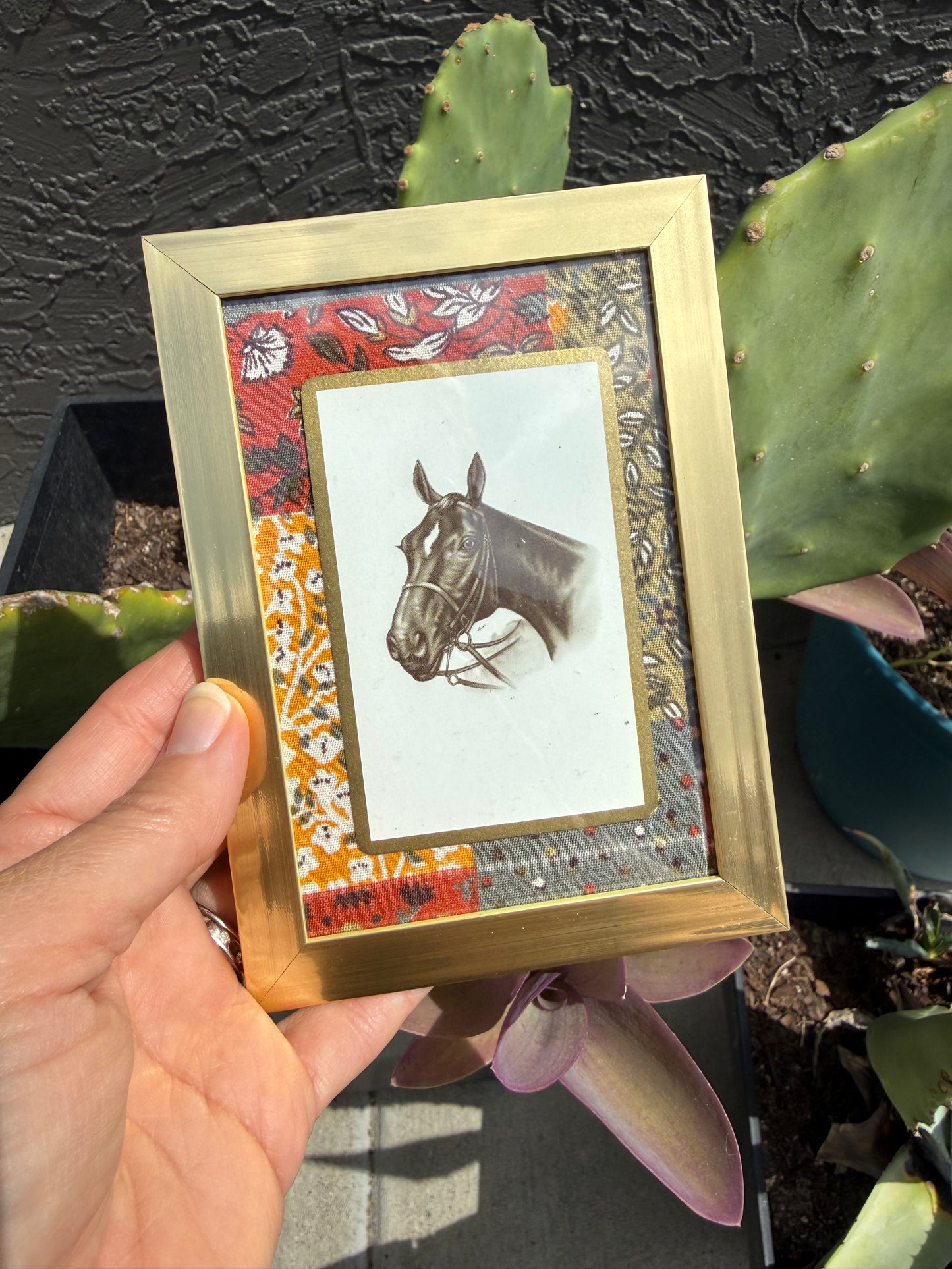 Framed Pony Card & Vintage Fabric
