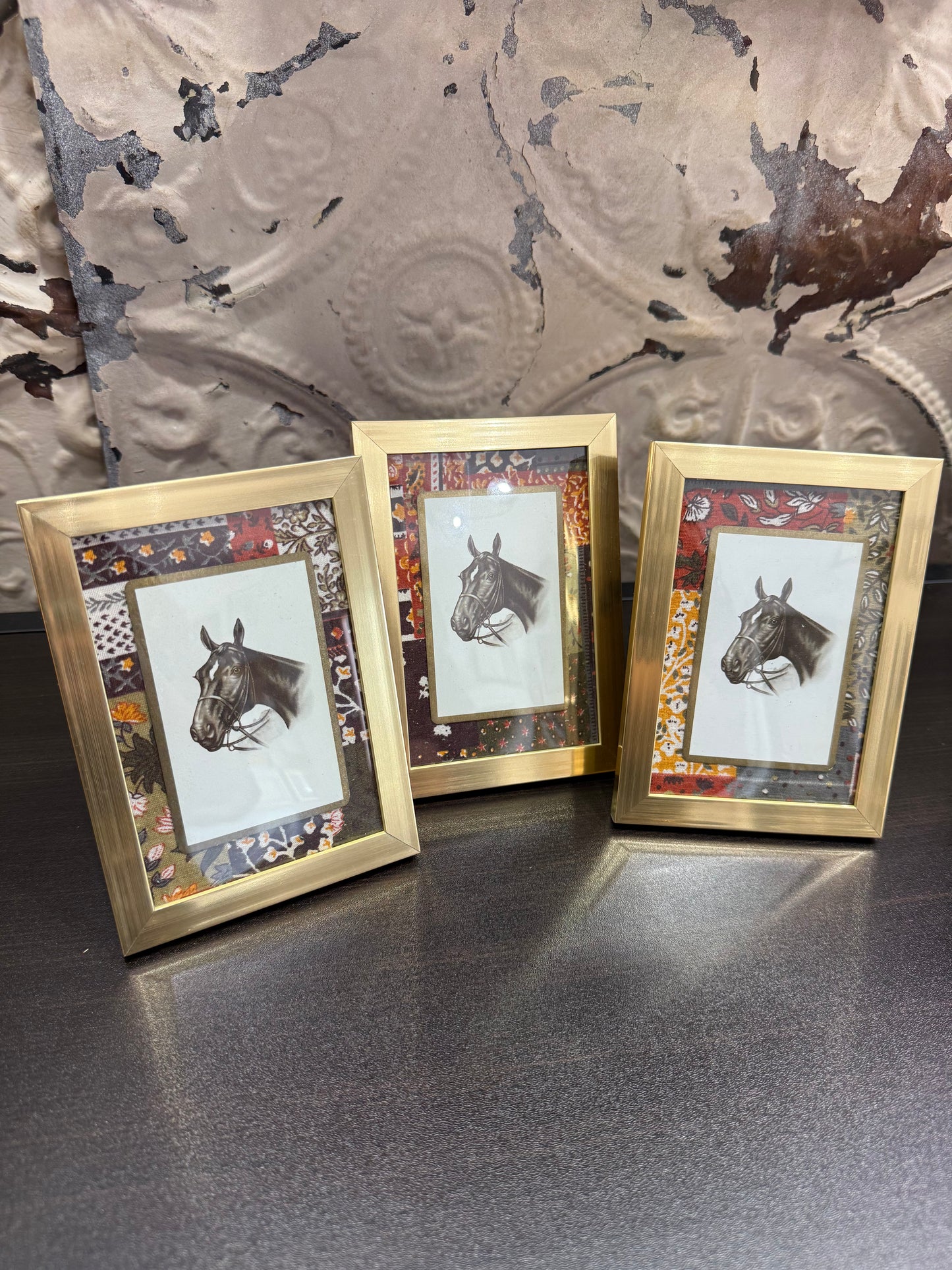 Framed Pony Card & Vintage Fabric