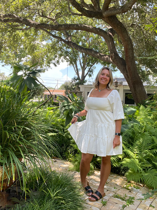 WHITE FLOWY DRESS