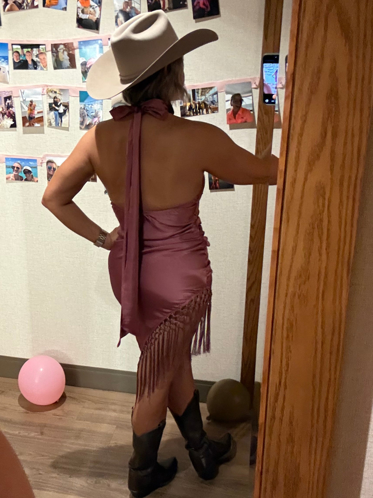 STAIN HALTER DRESS WITH TASSELS